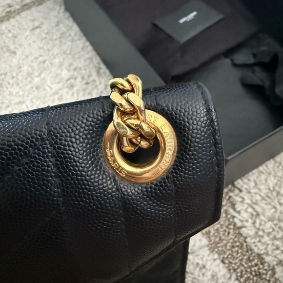 Saint Laurent Black Quilted Envelope Shoulder Bag Large with Gold Chain - Picture 11 of 16